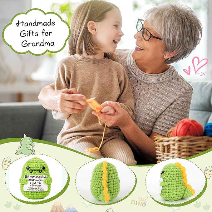 OCCdesign Mini Grandma Gifts for Christmas Funny Gifts for Grandma from Granddaughter Grandson I Love You Grandmother Gift for Great Grandmother Nana Gigi Handmade Crochet Dinosaur