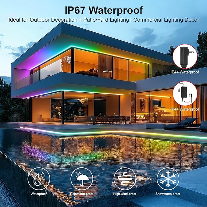 80ft COB RGB+IC LED Strip Lights, Bright Dream Color COB LED Light Strip with RF Remote App Control Music Sync Color Changing for Garden Outdoor Home Decor Pool Patio Party DIY Decoration-2 Rolls