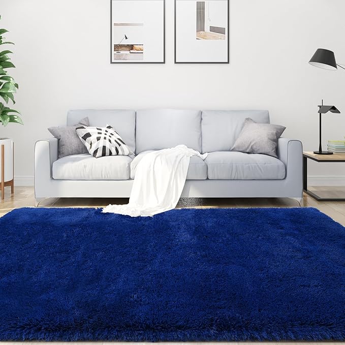 Blue Fluffy Area Rug for Bedroom: Blue Rug for Kids Room - Plush Shag Rug for Living Room (5x7 Feet.Blue)