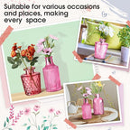Yaomiao 30 Pcs Vases Bulk Colored Flower Glass Vases Bud Vintage Colored Glass Bottles Colorful Rustic Embossed for Home Wedding Table Decorations Gifts(Pink Series)