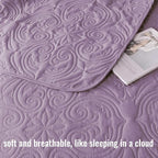 Exclusivo Mezcla Quilt Set Oversized King Size with 2 Pillow Shams, Lightweight Dusty Lavender Quilts with Vintage Damask Pattern, Soft Cal King Bedspreads Coverlets Bedding Set for All Seasons