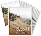 HAUS AND HUES 8.5x11 White Metal Picture Frames - Features Premium Aluminum, Vertical & Horizontal Hang, Shatterproof Plexiglass - Perfect for Home, Room, Office (8.5x11 in, White, Set of 15)