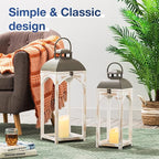 Glitzhome Set of 2 Mondern Farmhouse Wood Metal Lanterns Decorative Candle Lanterns, White (No Glass)