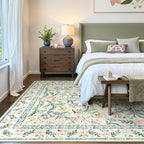 Wonnitar Large Rugs for Living Room, Soft Washable Floral 9x12 Area Rug for Bedroom, Boho Non-Shedding Foldable Carpet for Kids Playroom Apartment Home Decor