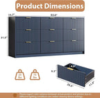 Navy Dresser for Bedroom, 9 Drawer Double Dresser, Modern Chest of Drawers for Bedroom, Living Room, Entryway and Closet, 63" L x 15.7" D x 31.5" H