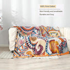 Boho Throw Blanket, 100% Organic Muslin Cotton Breathable Ultra Soft Bed Quilt Throw - All Season Floral Bird Butterfly Farmhouse Decor Blanket for Sofa Couch Chair and Gift. 60" x 80"