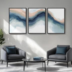 Large Framed Blue Abstract Landscape Wall Art for Living Room, 3 Piece Bright Pastel Canvas Prints Paintings, Modern Minimalist Artwork Watercolor Pictures for Bedroom, Hallway Wall Decor 24x36 In