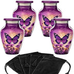 Olivia Memorials Small Urns for Human Ashes Adult Female - Set of 4 Purple Butterfly Urns Keepsakes - Mini Cremation Urn for Mom Dad Baby Pet Dog