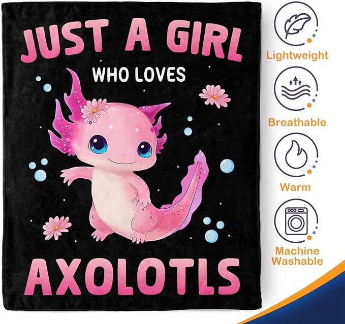 Axolotl Blanket Gifts for Kids Woman - Just A Girl Who Loves Axolotls Cute Animal Lovers Throw for Teen Adults Soft Fleece Cozy Bed Couch Decor Birthday Christmas Lightweight Blanket 50"x60"