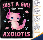 Axolotl Blanket Gifts for Kids Woman - Just A Girl Who Loves Axolotls Cute Animal Lovers Throw for Teen Adults Soft Fleece Cozy Bed Couch Decor Birthday Christmas Lightweight Blanket 50"x60"