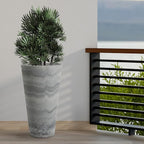 Worth Garden 2-Pack Grey Matte Texture Round Tapered Planter - 24.5" H. Tall Plastic Plant Pots with Drain Hole for Indoor Outdoor - Modern Decorative Flower Pots for Front Porch, Patio, Deck