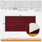 Mibao Front Door Mat, Dirt Trapper Welcome Mat for Outdoor Indoor, Non-Slip Waterproof Doormat, Durable Machine Washable Low Profile Entry Rug for Back Door Outside Patio Porch, 48" x 24", Red