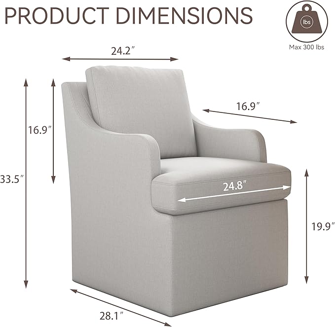 VKNOW Upholstered Dining Chairs Set of 4, Modern Kitchen Chairs Dinner Chairs with 4 Casters, Linen Armchair for Bedroom Reading Room Living Room, Light Grey