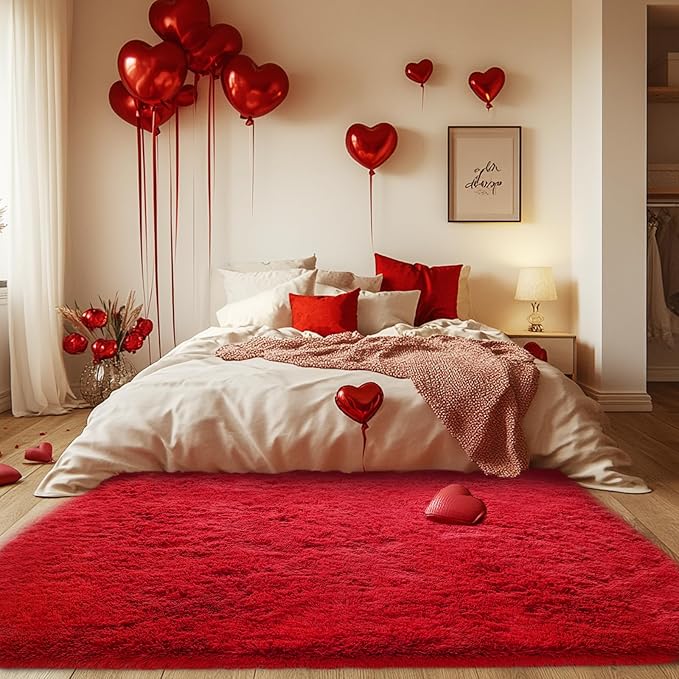 Red Fluffy Rug for Living Room: Soft Plush Rugs for Bedroom & Kids Room - Shaggy Carpet for Home Decor Aesthetic(Red,6x9 Feet)
