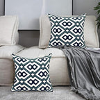 Alysheer Embroidered Decorative Throw Pillow Cover 18"x 18" Set of 2, Classic Boho Geometric Embroidery Pattern Cotton Square Cushion Case for Sofa Couch Living Room Bedroom (Navy Aqua)