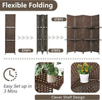 PayLessHere Room Divider 4 Panel Room Screen Divider Wooden Screen Folding Portable Partition Screen Wood with Removable Storage Shelves Color, Brown