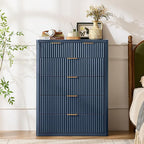 LEYAOYAO Fluted 6 Drawers Dresser for Bedroom Set of 2, 42" Tall Modern Chest of Drawers with Metal Handle, Curved Profile Design,Blue Wood Drawer Organizer for Bedroom, Living Room, Hallway