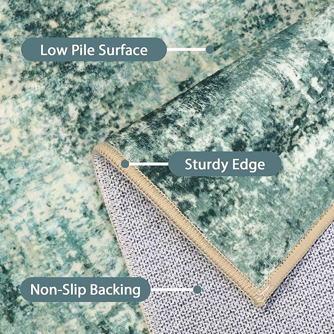 Area Rugs 10x12 for Living Room Bedroom, Modern Splash Abstract Machine Washable Rug, Large Soft Low Pile Floor Cover with Non Slip Backing for Dining Room, Teal Green