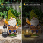 Garden Gnomes Outdoor - Flocked Gnome Statue Holding Lantern with Solar LED Lights | Gnomes Garden Decorations for Patio, Yard, Lawn Ornaments - Gnome Gifts