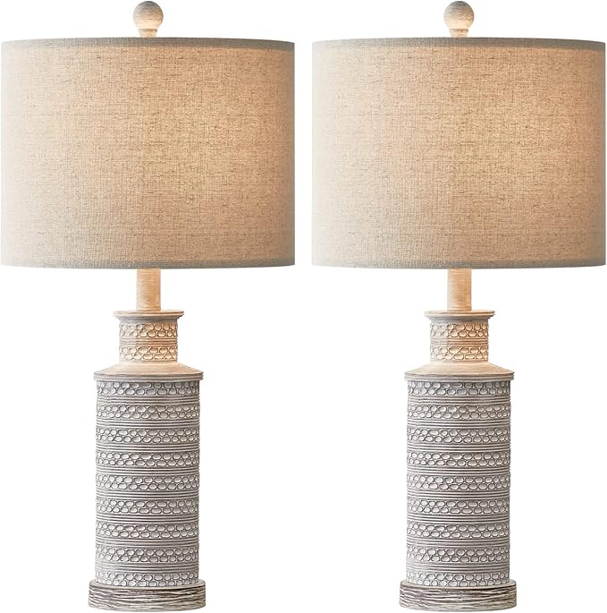 BOBOMOMO 24.5" Farmhouse Rustic Retro 24.5'' Table Lamp Set of 2 for Bedroom Living Room Traditional Nightstand End Table Lamps