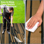 Outdoor Plastic Straw Rug 9x18 Waterproof Outside Rug, Large Modern Striped Reversible Floor Mats, Foldable & Lightweight Camping Carpet for Patio, Porch, Deck, Backyard, Balcony, Black Brown