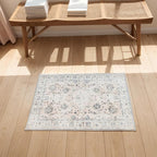 2'x3' Vintage Floral Rug - Persian Inspired Low-Pile Faux Wool Area Rug, Non-Slip Washable Small Rug for Bedroom, Nursery, Dorm, Soft Pink Boho Chic Decor