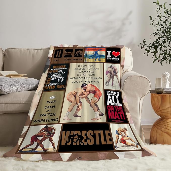 Wrestling Blanket for Boys Girls Women Men Wrestle Gifts Sports Throw Blanket Plush Cozy Flannel Fleece Fuzzy Blankets 80"X60"