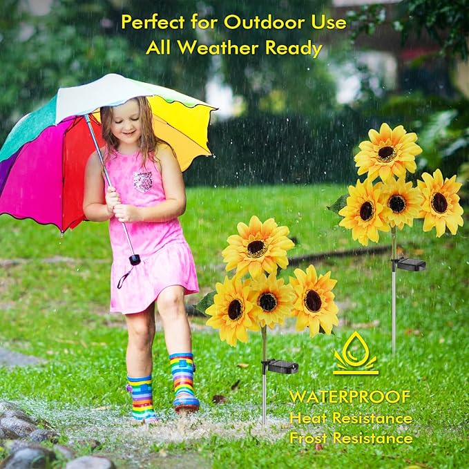 Outdoor Solar Garden Stake Lights,Upgraded LED Solar Powered Light with 3 Sunflower, Waterproof Solar Decorative Lights for Garden, Patio, Backyard (2 Pack 8 Flower)