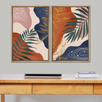 SIGNFORD Framed Canvas Print Wall Art Set Retro Mid-Century Geometric Forest Plants Abstract Shapes Illustrations Modern Art Decorative Bohemian for Living Room, Bedroom, Office - 24"x36"x2 Natural