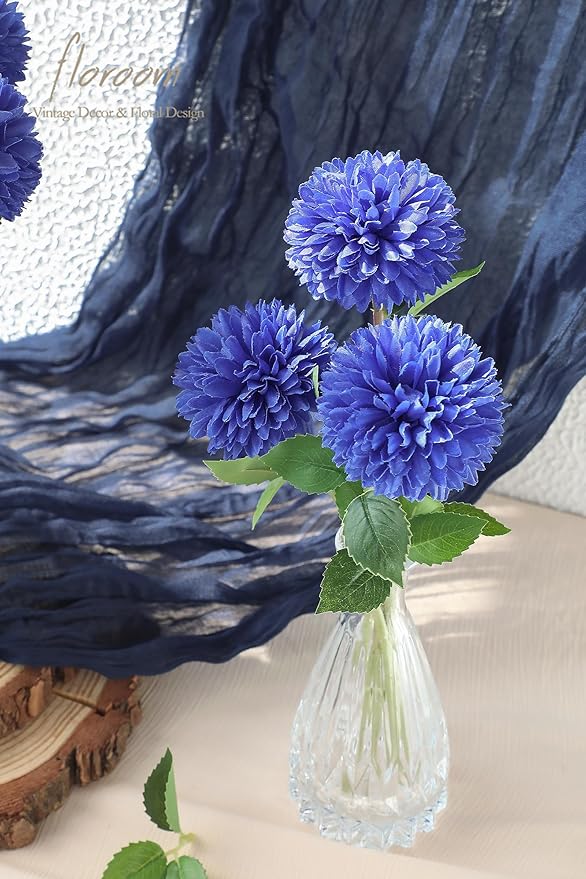 Floroom 12pcs Royal Blue Faux Silk Mums Artificial Flowers Bulk Fake Chrysanthemums with Stems for DIY Wedding Table Centerpieces Floral Arrangements Vase Fillers Home Decorations
