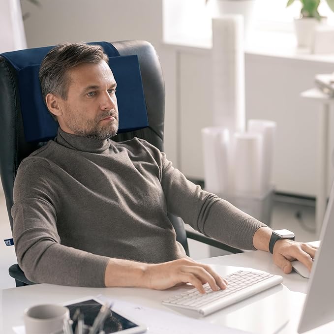 MABOZOO Head Pillow for Recliner Chair with Pocket,Headrest Cushion for Neck Pain Relief and Cervical Support,Recliner Head Pillow for Travel Home Recliner Sofa Armchair（Navy）