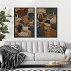 SIGNFORD Framed Canvas Print Wall Art Set Earthy Tones Abstract Layers Modern Brown and Blue Color Block Illustrations Modern Art Decorative for Living Room, Bedroom, Office - 16"x24"x2 Black