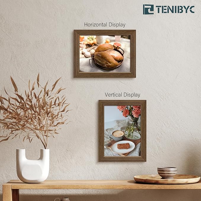 5x7 Picture Frame 3 Pack - Brown Woodgrain, Wood Photo Frame, HD Tempered Glass, Table Display or Wall Hanging