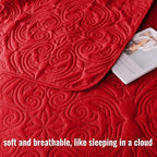 Exclusivo Mezcla Quilts Queen Size Bedding Set with 2 Pillow Shams, Lightweight Red Full Queen Quilt Bedspread with Vintage Damask Pattern, Soft Bedspreads Coverlets for All Seasons