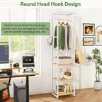 IBUYKE Coat Rack with Shelves, Freestanding Hall Tree with 3 Shelves and 8 Hooks, Industrial Clothes Stand for Entryway, Hallway, Bedroom, Natural UTMJ088R