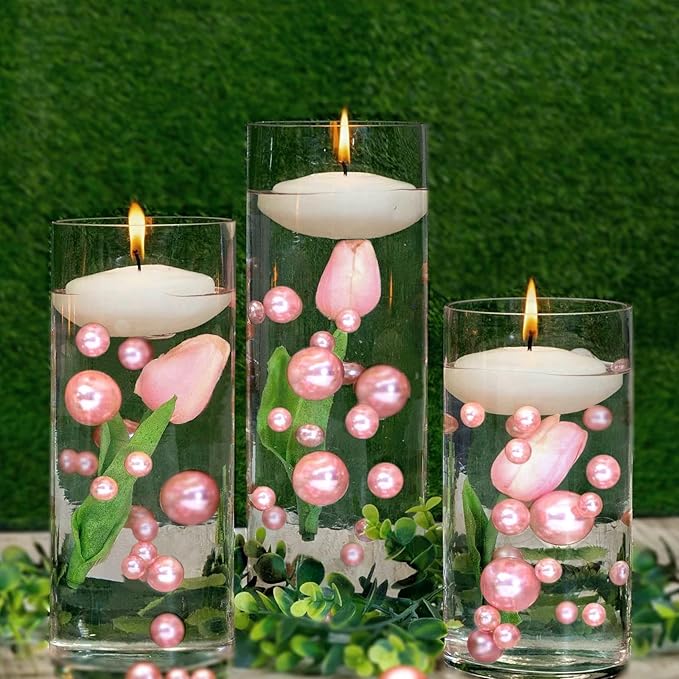 Pink Vase Pearls, 200 PCS Plastic Round Beads for Centerpieces Vases, 10/14/20MM Floating Beads for Vases, Party Wedding Decor