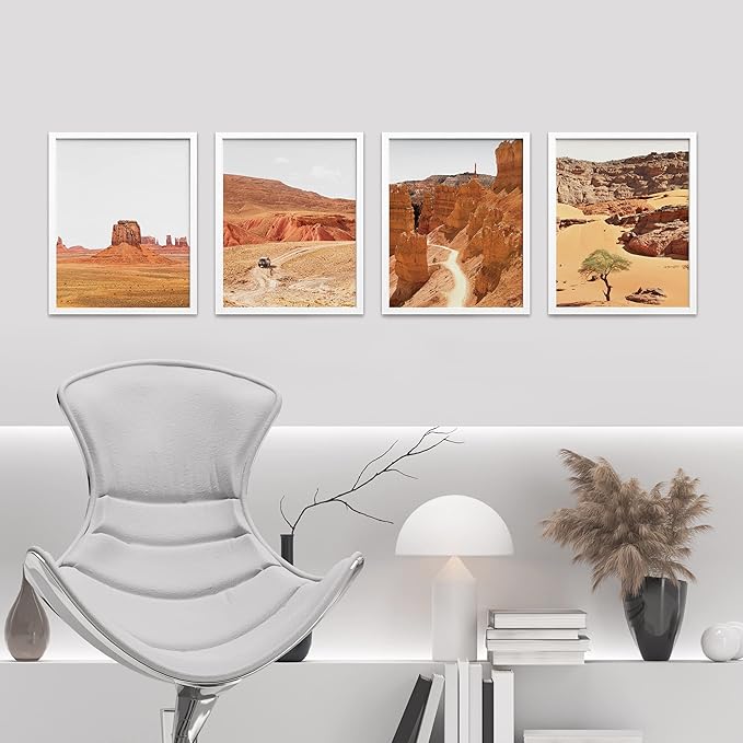 SIGNWIN Framed Arizona Texas Mountain Valley Wall Art, Set of 4 Landscape Wall Decor Prints, Nature Wilderness Wall Décor for Living Room, Bedroom - 8"x10"x 4 White