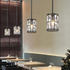 Modern Crystal Pendant Light Fixture 2-Pack Matte Black Finish Hanging Lighting Crystal Chandelier for Living Room, Kitchen