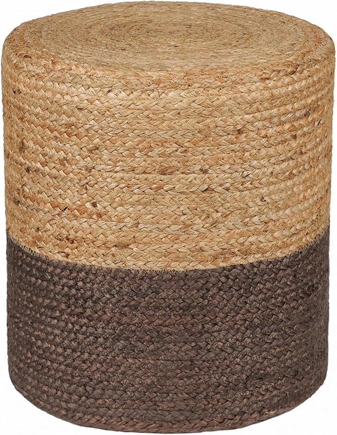 REDEARTH · Cylindrical Pouf Foot Stool Ottoman - Jute Braided Pouffe Poof Accent Sitting Footrest for The Living Room, Bedroom, Nursery, Patio, Lounge & Other Rooms (14.5”x14.5”x16”; Natural Acorn)