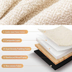 ONEVOG Beige Modern Ottoman, 21" Square Funky Pouf Ottoman, Linen Fabric Upholsered Foot Rest, Small Coffee Table & Couch Footstool & Vanity Chair for Living Room Bedroom, Dorm, Cute Pouf Home Decor