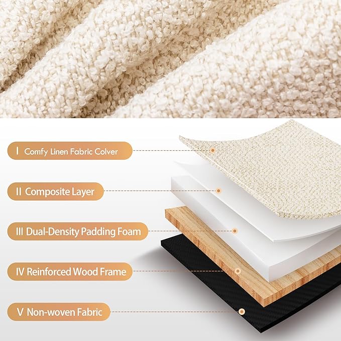 ONEVOG Beige Modern Ottoman, 21" Square Funky Pouf Ottoman, Linen Fabric Upholsered Foot Rest, Small Coffee Table & Couch Footstool & Vanity Chair for Living Room Bedroom, Dorm, Cute Pouf Home Decor