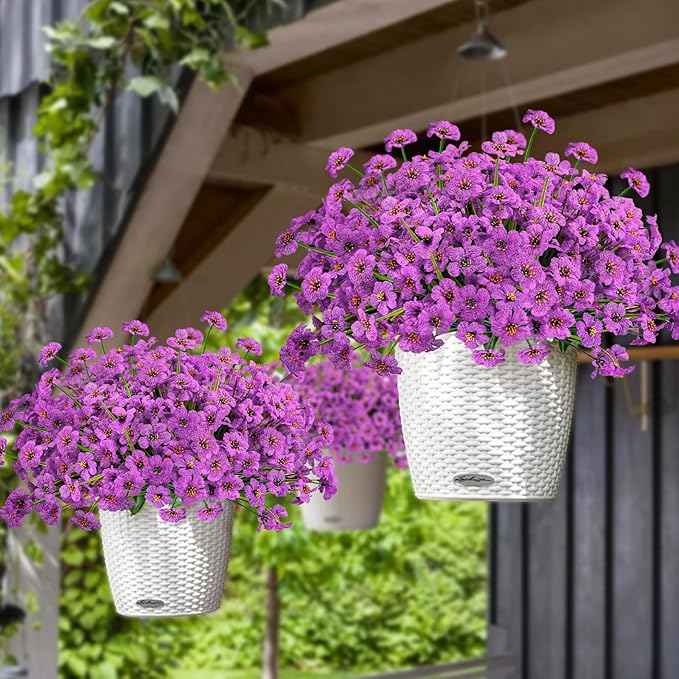 Krissing 48 Bundles Outdoor Artificial Flowers UV Resistant Fake Silk Flowers Faux Plastic Plants Outside Garden Porch Window Box Summer Decoration (Purple)