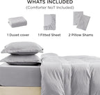 Bedsure Duvet Cover Queen Size with Fitted Sheet - 4 Pieces Prewashed Cotton-Like Extra Soft Bedding Set, Includes 1 Duvet Cover 90x90 Inches, 2 Pillow Shams, 1 Fitted Sheet, Light Grey