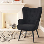 Furnimart Faux Fur Black Accent Chair Wing Back Modern Living Room Chairs, Comfy Armchair Leisure Vanity Guest Chair for Office Vanity Bedroom Waiting Room Black Faux Fur