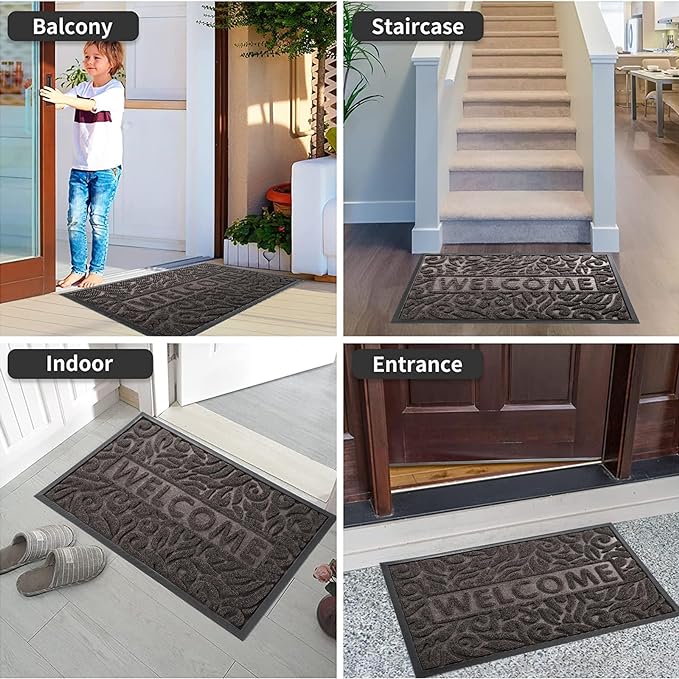 Yimobra Welcome Mat Outdoor, 36x24 Waterproof Door Mat Outside Entrance, All-Weather Non Slip Front Door Mat, Low-Profile Entryway Mat Indoor, Porch and Patio, Brown