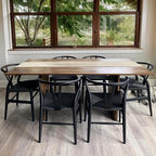 Wishbone Chair Natural Solid Wood Dining Chair/Hans Vegner Y Chair Rattan and Wood Accent Armrest Chairs Set of 2 (Ash Wood - Black)