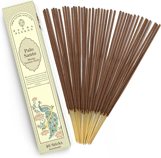 Palo Santo Masala Incense Sticks, Organic Hand Rolled Incense, Natural Herbs & Aromatic Ingredients, Contain 40 Sticks Inside, Burn Time 45-60 Min, Spiritual Gift, Incense by Karma Pledge
