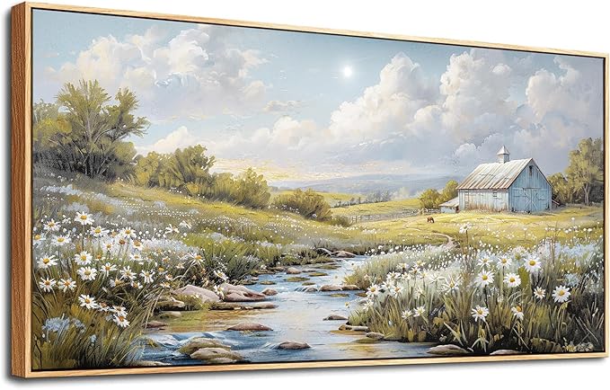 PHAOHUAXM Large Canvas Wall Art For Living Room Wall Decor For Bedroom Flower Watercolour Office Decoration Countryside Scenery Wall Picture Printing Art Painting Home Decor 30x60 In Wood Framed