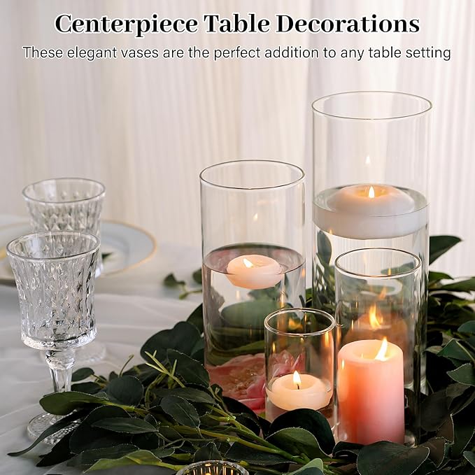 16 PCS Clear Cylinder Vases for Centerpieces | 4, 6, 8,10 Inch Tall Flower Vase for Wedding Decorations, Clear Floating Candle Vases in Bulk, Hurricane Candle Holdersfor Table, Home Décor