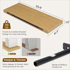 Fun Memories 24 Inch Floating Shelves for Wall, 9 Inch Deep Oak Rustic Wood Wall Mounted Shelves for Bathroom, Kitchen, Living Room, Set of 2